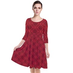 Victorian Paisley Red Quarter Sleeve Waist Band Dress