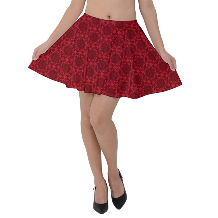 Victorian Paisley Red Velvet Skater Skirt