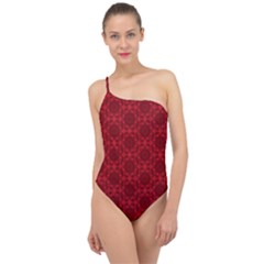 Victorian Paisley Red Classic One Shoulder Swimsuit