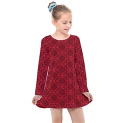 Victorian Paisley Red Kids  Long Sleeve Dress