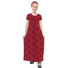 Victorian Paisley Red Kids  Short Sleeve Maxi Dress