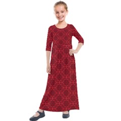 Victorian Paisley Red Kids  Quarter Sleeve Maxi Dress