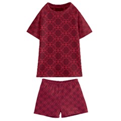 Victorian Paisley Red Kids  Swim Tee And Shorts Set