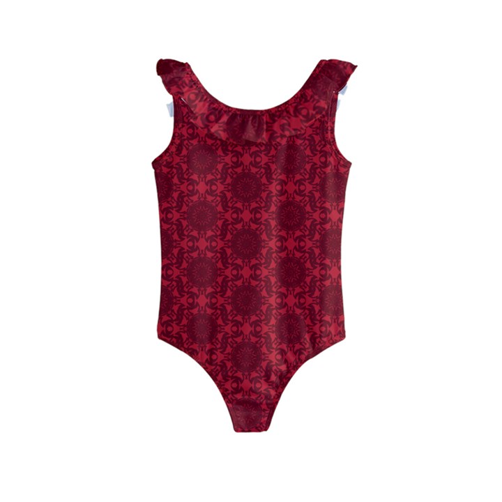 Victorian Paisley Red Kids  Frill Swimsuit