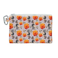 Girl With Roses And Anchors Canvas Cosmetic Bag (large)