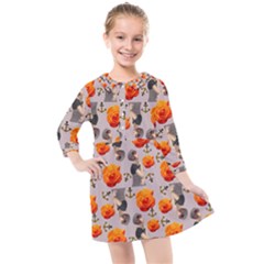 Girl With Roses And Anchors Kids  Quarter Sleeve Shirt Dress