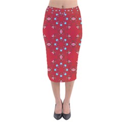 Embroidery Paisley Red Velvet Midi Pencil Skirt by snowwhitegirl