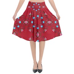 Embroidery Paisley Red Flared Midi Skirt by snowwhitegirl