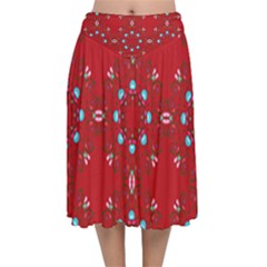 Embroidery Paisley Red Velvet Flared Midi Skirt by snowwhitegirl