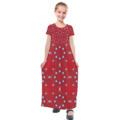 Embroidery Paisley Red Kids  Short Sleeve Maxi Dress