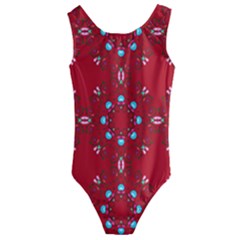 Embroidery Paisley Red Kids  Cut-out Back One Piece Swimsuit