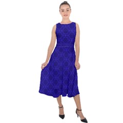 Victorian Paisley Royal Blue Pattern Midi Tie-back Chiffon Dress