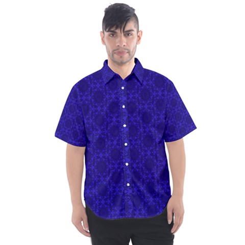 Victorian Paisley Royal Blue Pattern Men s Short Sleeve Shirt by snowwhitegirl