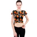 Girl With Roses And Anchors Black Crew Neck Crop Top View1