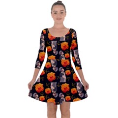 Girl With Roses And Anchors Black Quarter Sleeve Skater Dress