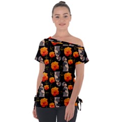 Girl With Roses And Anchors Black Tie-up Tee