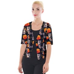 Girl With Roses And Anchors Black Cropped Button Cardigan