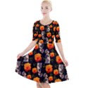 Girl With Roses And Anchors Black Quarter Sleeve A-Line Dress View1