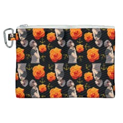 Girl With Roses And Anchors Black Canvas Cosmetic Bag (xl)