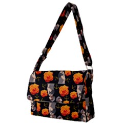 Girl With Roses And Anchors Black Full Print Messenger Bag