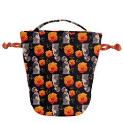 Girl With Roses And Anchors Black Drawstring Bucket Bag