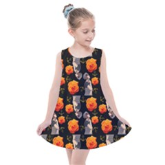 Girl With Roses And Anchors Black Kids  Summer Dress