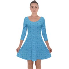 Retro Blue Pattern Quarter Sleeve Skater Dress