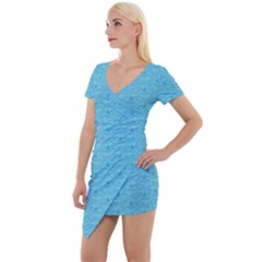 Retro Blue Pattern Short Sleeve Asymmetric Mini Dress