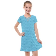 Retro Blue Pattern Kids  Cross Web Dress