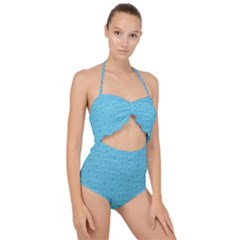 Retro Blue Pattern Scallop Top Cut Out Swimsuit