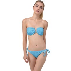 Retro Blue Pattern Twist Bandeau Bikini Set