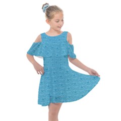 Retro Blue Pattern Kids  Shoulder Cutout Chiffon Dress