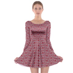 Retro Red Pattern Long Sleeve Skater Dress