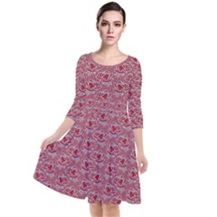 Retro Red Pattern Quarter Sleeve Waist Band Dress