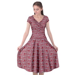 Retro Red Pattern Cap Sleeve Wrap Front Dress