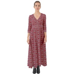 Retro Red Pattern Button Up Boho Maxi Dress