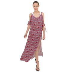 Retro Red Pattern Maxi Chiffon Cover Up Dress