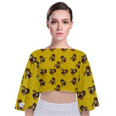 Girl With Popsicle Yello Tie Back Butterfly Sleeve Chiffon Top