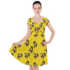 Girl With Popsicle Yello Cap Sleeve Midi Dress