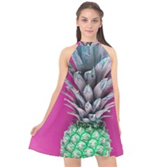 Green Pineapple Halter Neckline Chiffon Dress  by snowwhitegirl