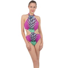 Green Pineapple Halter Side Cut Swimsuit