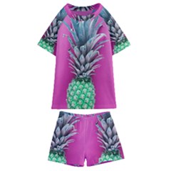 Green Pineapple Kids  Swim Tee And Shorts Set