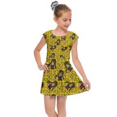 Girl With Popsicle Yellow Floral Kids Cap Sleeve Dress by snowwhitegirl