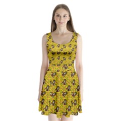 Girl With Popsicle Yellow Floral Split Back Mini Dress  by snowwhitegirl