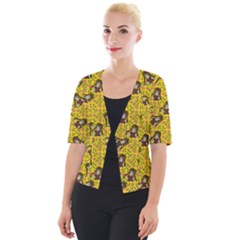 Girl With Popsicle Yellow Floral Cropped Button Cardigan by snowwhitegirl