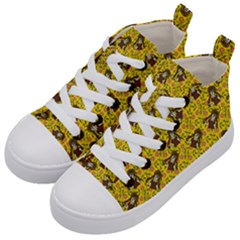 Girl With Popsicle Yellow Floral Kid s Mid-top Canvas Sneakers