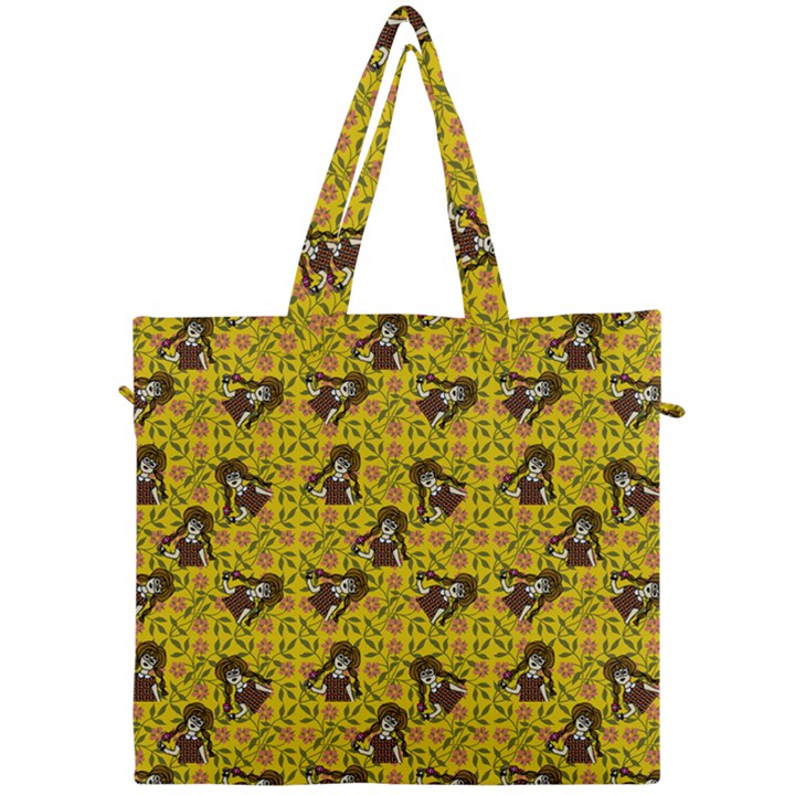 Girl With Popsicle Yellow Floral Canvas Travel Bag