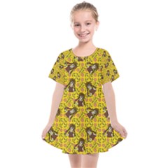 Girl With Popsicle Yellow Floral Kids  Smock Dress by snowwhitegirl