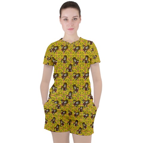 Girl With Popsicle Yellow Floral Women s Tee And Shorts Set by snowwhitegirl