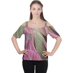 Pink Leaves Cutout Shoulder Tee